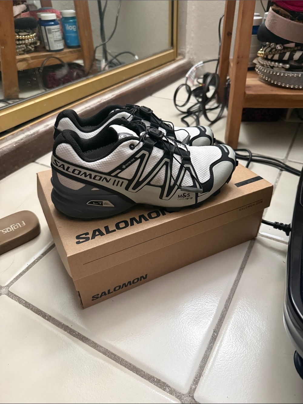 Salomon White and Black Trail Running Shoes with Quick-Lace